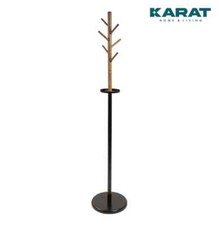 Garderobenständer | William | 6 Haken | schwarz-braunem Design | Runder Standuß