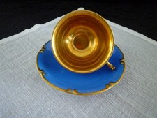 Ilmenau Porzellan Mokkatasse + Untertasse Sammeltasse blau-gold, Art Déco