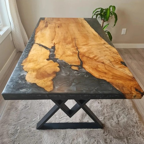 Black epoxy river table - table, top
