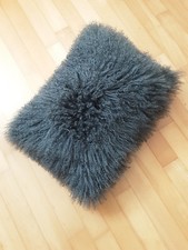 Kissen Tibetlamm-Fell Langhaar-Lammfell anthrazit 35x50 cm Federinlett NEUwertig