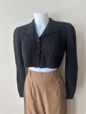 Schöne Vintage 30er 40er Jahre Stil schwarz Cropped Strick Cardigan Jacke Größe M