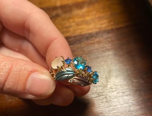 Damenring blau goldfarben - blau,