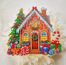 "Lebkuchenhaus" schönes Fenster-/Wandbild, Hänge-Deko mit Strass-Malerei.