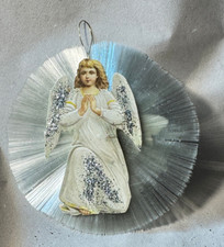 Christbaumschmuck Silber Oblate Glasfaser Strahlenkranz Engel Putto Glitzer 10