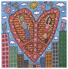 Untitled Großes Herz Rot Mauersteine Häuser Kunstdruck Poster Plakat Rizzi 65