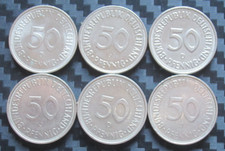 6x 50 Pfennig,  Fünfzig Pfennig, Münzen (203/06)