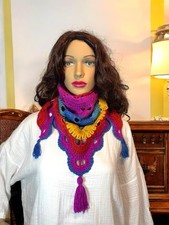 Gehäkelt Dreieck Strick Schal,Handarbeit Authentisch Damen Regenbogen Boho Schal