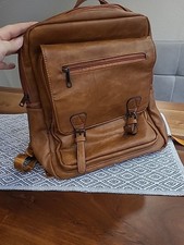 Rucksack Leder Braun Hellbraun Mit Seitentaschen Viel Platz Chic Neuwertig Top