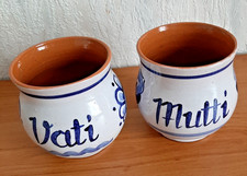 Keramik 2 Tassen Blau Weiß