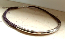 Kette 80ies 80er Jahre Halsband Style braun silber Kordeln Retro Look Style