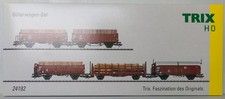 TRIX H0 24192 5er Güterwagen-Set Holztransport Epoche III, unbespielt in OVP