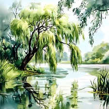 Deko Bild Trauerweide See