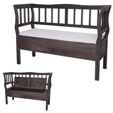 B-Ware Sitzbank T207, Bank Truhenbank, Kissen Holz 119cm grau-braun, shabby