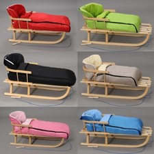 Holzschlitten mit Rückenlehne mit Winterfußsack Schlitten aus Holz Wintersack