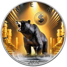 Silbermünze Silver Eagle 1 oz Bitcoin Bär Bear 2025 Farbe 999 Silber BU USA