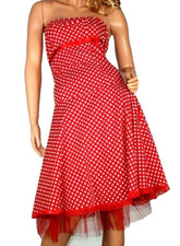 PREIS  DAMENKLEID ROCKABILLY STRETCH TÜLL PUNKTE SCHULTERFREI D36 ROT WEISS !