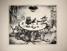 A. Paul Weber: "Unter den Tisch getrunken". Lithographie. Griffelkunst V 59