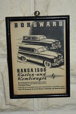 Altes Reklameschild /Gerahmt 1950 Borgward Hansa 1500,Oldtimer,Automobil,Orig.