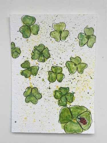 Original aceo watercolor lucky - aceo,