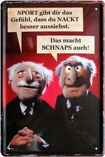 Blechschild 20x30 Muppets Waldorf & Statler Sport + Schnaps lustiger Spruch Bar