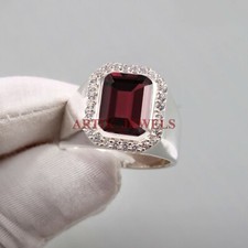Natürlich Granat Edelstein Mit 925 Sterlingsilber Ring für Herren #5157