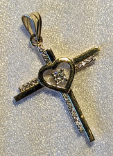 DESIGN KETTENANHÄNGER KREUZ HERZ ZIRKONIA BRILLANTSCHLIFF 14K 585 PUNZ GOLD GROß