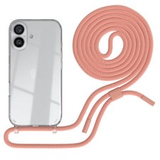 Handykette für Apple iPhone 16 Hülle mit Band Case Transparent Cover Koralle
