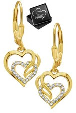 hängende Ohrringe 925 Silber Herz Gold Ohrhänger Geschenk Frau Freundin Damen