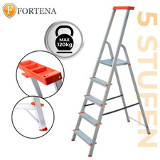 Stehleiter Haushaltsleiter mit Ablage Profi Leiter Aluminium mit Regal 5 Stufen