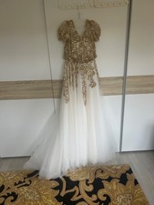 Brautkleid, EU Gr. 38, ivory/gold Spitze, Schleppe, Tüll, NEU Marke Hadassa