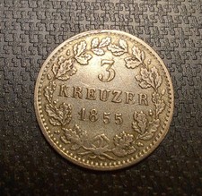 Hessen-Darmstadt, Großherzogtum 3 Kreuzer 1854 Ludwig III. vzg + selten