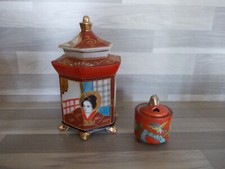 2 X Japanische Teedose Duftdose-  Deckeldose Porzellan Geisha Motiv 10x10x17,5cm