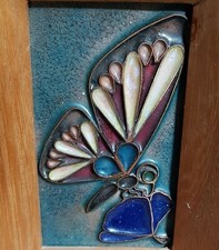 Altes Emailbild Erna Olitzscher Schmetterling Emaille Bild Wandbild DDR