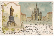 Litho AK Dresden Frauenlkirche ALT Luther belebt Stempel 1899 Miesler