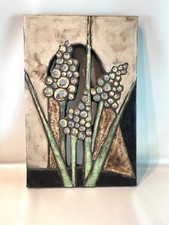 Wandbild Gräser/-Blumen Motiv Relief, Ton, Vintage Deko Handarbeit (?)