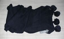 Langer Schal mit Bommel Pompon Dunkelblau Strickschal Neu