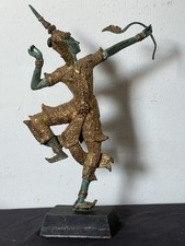 Antike vergoldete Bronzefigur,  Thailand Prinz Phra Rama, Bogenschütze 35 cm