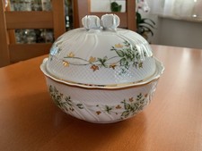 HOLLOHAZA Gr. Deckeldose Gäbeckdose Gold-/Blumendekor grün Porzellan neuwertig