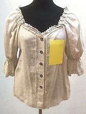 Trachten-Bluse-Damen, COUNTRY Tracht, Gr. 40, Leinen-Bluse, Spitze, Trachtenkn.