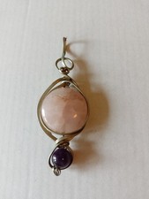 Vintage Anhänger silberfarben Rosenquarz Amethyst Einzelstück Handwerk gebraucht