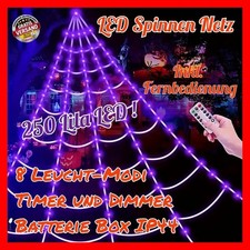 Halloween LED Spinnennetz 5M 250 Lila LED 8 Modi Fernbedienung XXL Riesen Spinne