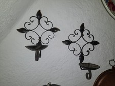 Gußeisen Eisen Wandkerzenständer Wandleuchter Dorn schwarz gold vintage 2 Stück