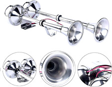 Universal 12V Elektro Zweiklang Hupe 45cmx19cm Chrom Trompeten LKW PKW Auto Boot