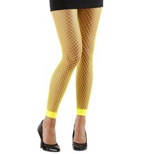 80er Jahre Neon-Leggings für Damen ohne Fuß 90s Style Netz-Strumpfhose Neongelb