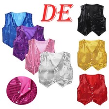 Unisex Pailletten Weste Kinder Kurz Jacke Tanz Kostüm Festlich Party Anzugsweste