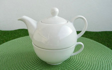 Tee-Set: Teekanne + Tasse, Tea for one, ca. 470 ml, weiß Keramik *TOP*