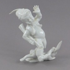 Herend Porzellan Figur junger Jäger mit Hase weiß 13,5 cm