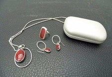 Schmuckset  925er Silber 4 Teilig mit Rotem Stein Kette Ring Ohrringe S285