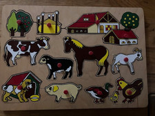Holzpuzzle Steckpuzzle Kleinkinder 12tlg. Bauernhof Tiere
