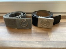 2 Alte DDR Original Lederkoppel + Webkoppel Leder Gürtel mit Emblem Polizei NVA